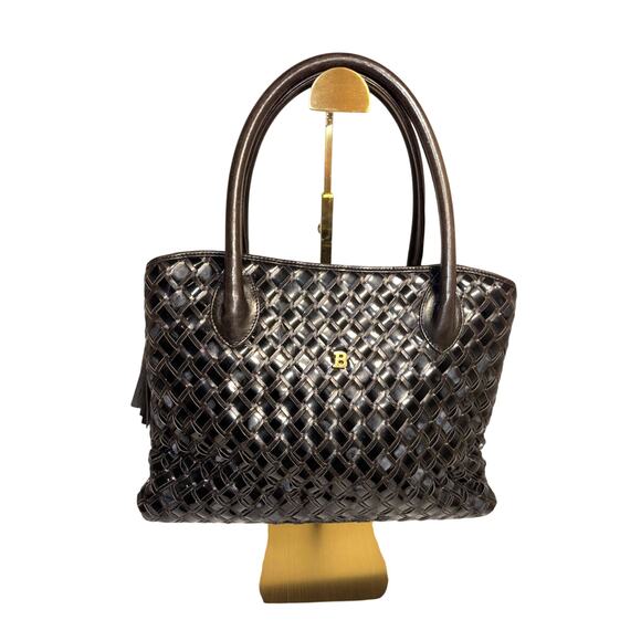 Bally Handbags - Bally Basket Weave Black Leather Top Handle Handbag